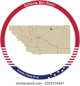 Map of Kern County in California, USA arranged in a circle.