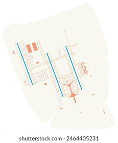 Map of King Abdulaziz International Airport (Saudi Arabia). IATA-code: JED. Airport diagram with runways, taxiways, apron, parking areas and buildings. Map Data from OpenStreetMap.