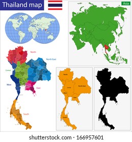 Map of Kingdom of Thailand with the provinces colored in bright colors