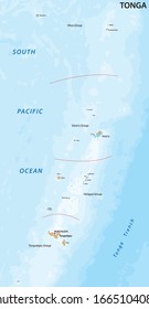 Map of the Kingdom of Tonga in the South Pacific Ocean