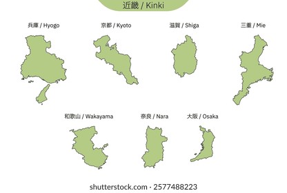 Map of Kinki region (line drawing), Vector Illustration