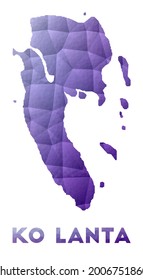 Map of Ko Lanta. Low poly illustration of the island. Purple geometric design. Polygonal vector illustration.