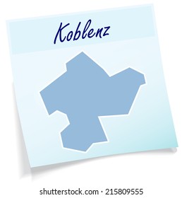 Map of koblenz as sticky note in blue
