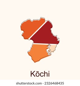 map of Kochi vector design template, national borders and important cities illustration