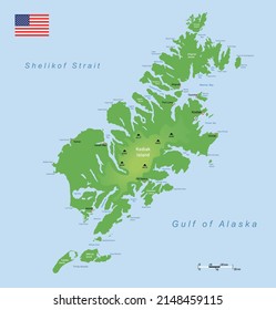 Map of Kodiak Island (Alaska). Vector illustration
