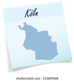 Map of Koeln as sticky note in blue