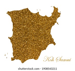 Map of Koh Samui. Silhouette with golden glitter texture
