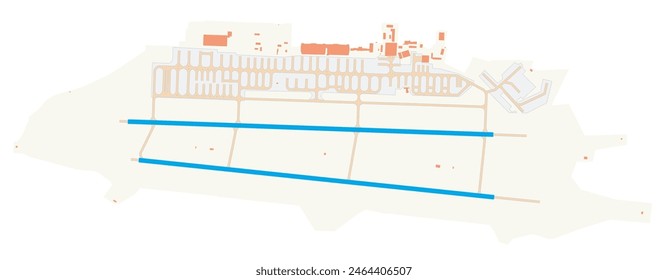 Map of Koltsovo International Airport (Russia). IATA-code: SVX. Airport diagram with runways, taxiways, apron, parking areas and buildings. Map Data from OpenStreetMap.