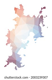 Map of Komodo. Low poly illustration of the island. Geometric design with stripes. Technology, internet, network concept. Vector illustration.