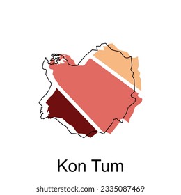 Carte du modèle de création vectorielle Kon Tum, modèle d'image vectorielle international de la Carte du monde avec modèle d'esquisse graphique hiérarchique isolé sur fond blanc