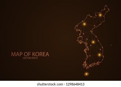 Map of Korea - Abstract mash line and point scales on dark background. 3D mesh polygonal network connections.Vector illustration eps 10. 