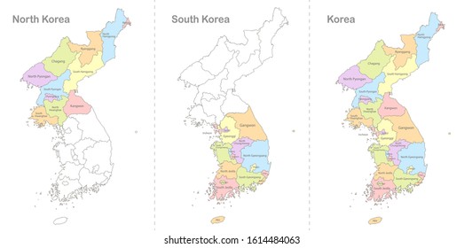 Map of Korea, North and South Korea divided to administrative divisions, coloring book vector