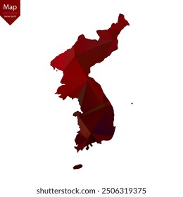Map of Korea - Red Geometric Rumpled Triangular , Polygonal Design. Vector illustration eps 10.
