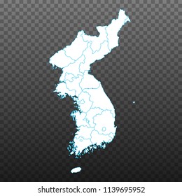 Map of Korea. Vector illustration on transparent background. Items are placed on separate layers and editable. Vector illustration eps 10.