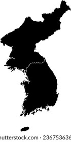 Map of Korean Peninsula Silhouette With Borders