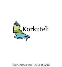 map of Korkuteli with named regions and travel icons, illustration design template