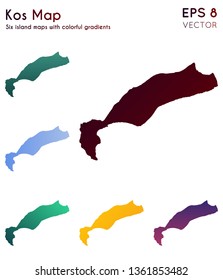 Map of Kos with beautiful gradients. Astonishing set of island maps. Admirable vector illustration.