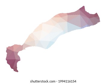 Map of Kos. Low poly illustration of the island. Geometric design with stripes. Technology, internet, network concept. Vector illustration.