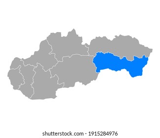 Karte von Kosicky kraj in der Slowakei auf Weiß