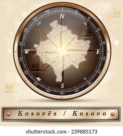 Map of Kosovo with borders in bronze