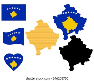 map of Kosovo and different types of symbols on a white background