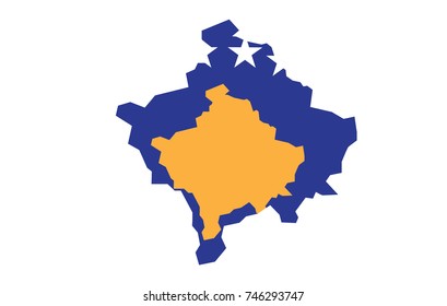 Map of Kosovo with Flag on white background