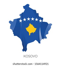 Map Of Kosovo With Flag As Texture Isolated On White Background. Vector Illustration
