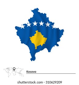 Map of Kosovo with flag - vector illustration