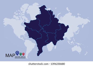 Map of kosovo. High detailed vector map - kosovo. Kosovo map - blue geometric rumpled triangular low poly style gradient graphic background, Vector illustration eps 10. - Vector