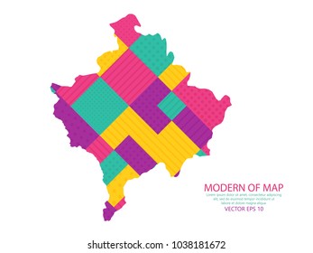 Map of Kosovo - Modern Geometric dots and lines background, colorful carving art - blue, yellow and purple. Vector illustration eps 10.