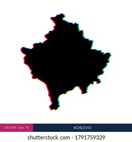 Map of Kosovo in multicolor style on the border vector design template
