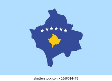 Mapa de Kosovo de fondo azul, bandera de Kosovo en él.