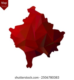 Mapa de Kosovo - Rojo Geométrico Rumpled Triangular, Diseño Poligonal. Ilustración vectorial eps 10.