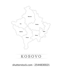 Karte des Kosovo mit Vertretung der Verwaltungsabteilungen