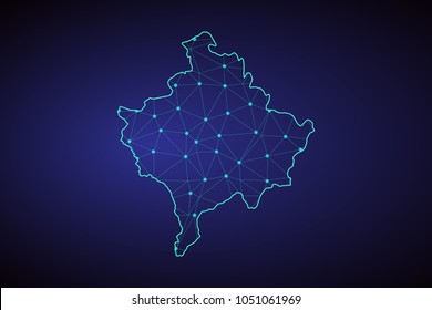 Map of Kosovo. Wire frame 3D mesh polygonal network line, design sphere, dot and structure. communications map of Kosovo. Vector Illustration EPS10.