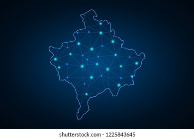 Map of Kosovo. Wire frame 3D mesh polygonal network line, design sphere, dot and structure. communications map of Kosovo. Vector Illustration EPS10.