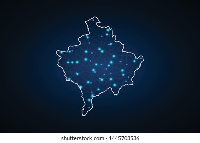 Map of Kosovo. Wire frame 3D mesh polygonal network line, design sphere, dot and structure. communications map of Kosovo. Vector Illustration EPS10. - Vector