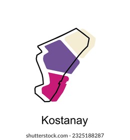 Mapa del mapa kazajo del vector estilizado de Kostanay, diseño del vector de logotipos. Resumen, concepto de diseños, logotipo, elemento de logotipo para plantilla.
