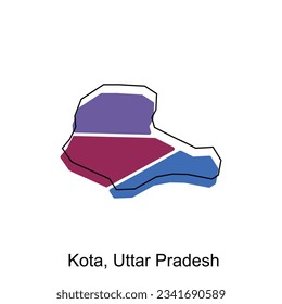 Karte von Kota, Uttar Pradesh Vektorvorlage mit Umriss, Stil der grafischen Skizze einzeln auf weißem Hintergrund