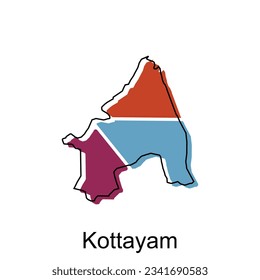 Karte der Kottayam-Vektorgrafik-Vorlage mit Umriss, grafischer Skizze einzeln auf weißem Hintergrund