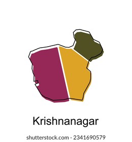 Map of Krishnanagar vector template with outline, graphic sketch style isolated on white background