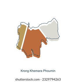 Map of Krong Khemara Phoumin modern with outline illustration design template, province isolated cambodia map