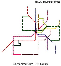 Map of Kuala Lumpur metro, Subway, Template of city transportation scheme for underground road. Vector illustration