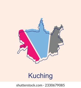 Map of Kuching vector design template, World Map International vector template with outline graphic sketch style isolated on white background