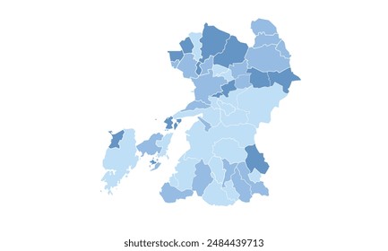 Map of Kumamoto isolated blue tone color style.Map of Japan.for website layouts, background, education, precise, customizable, Travel worldwide, map silhouette backdrop, earth geography, political.