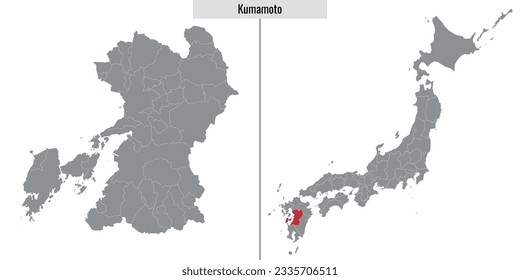 map of Kumamoto prefecture of Japan and location on Japanese map