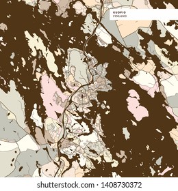 Map of Kuopio Finland, art map print template. brown colored version for Apps, Print or web backgrounds