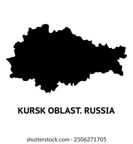 Karte der Oblast Kursk. Russland. Schwarz-weiße Silhouette einzeln auf weißem Hintergrund. Vektorgrafik.