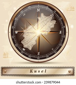 Map of Kusel with borders in bronze