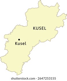 Map of Kusel district Rhineland-Palatinate (Rheinland-Pfalz) state in Federal Republic of Germany. Capital town is Alzey